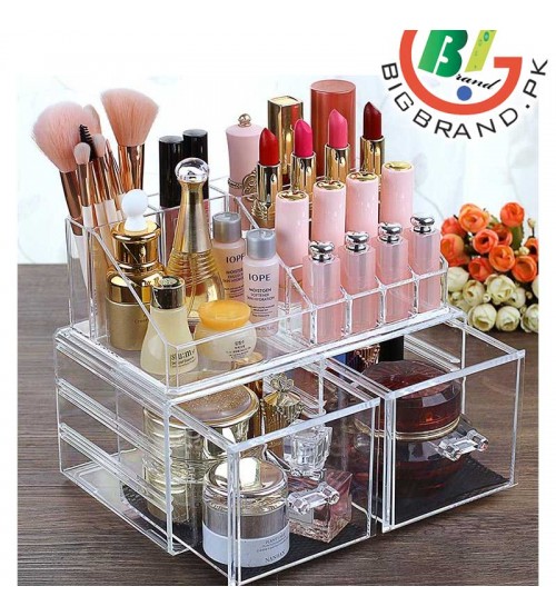 2 Large Drawers Acrylic Cosmetic Organizer with Make Up Case